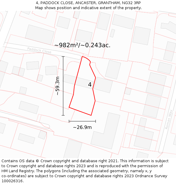 4, PADDOCK CLOSE, ANCASTER, GRANTHAM, NG32 3RP: Plot and title map