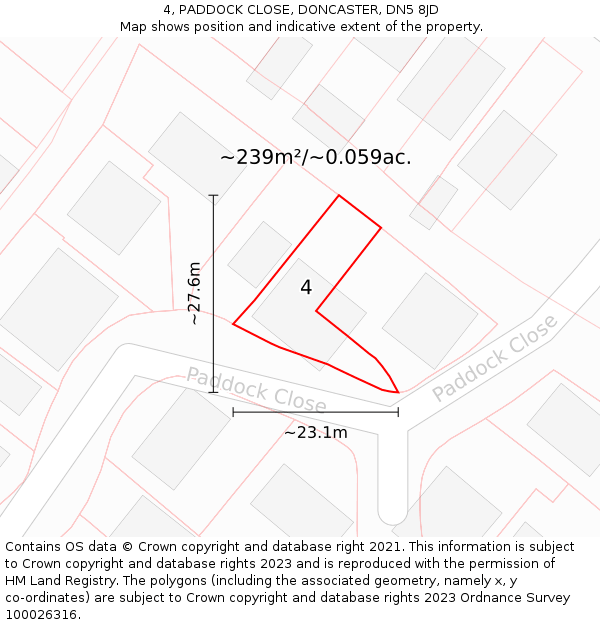 4, PADDOCK CLOSE, DONCASTER, DN5 8JD: Plot and title map