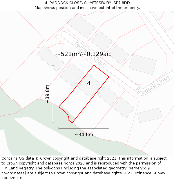 4, PADDOCK CLOSE, SHAFTESBURY, SP7 8DD: Plot and title map