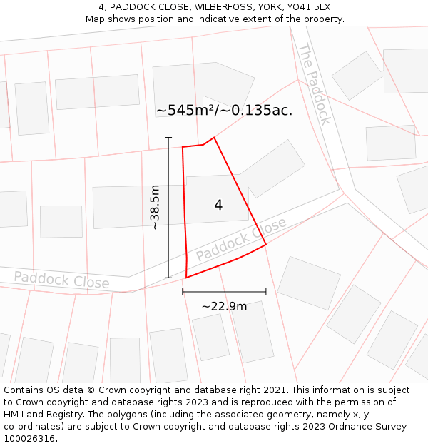 4, PADDOCK CLOSE, WILBERFOSS, YORK, YO41 5LX: Plot and title map