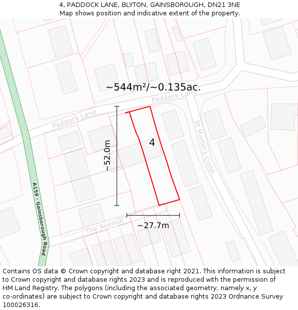 4, PADDOCK LANE, BLYTON, GAINSBOROUGH, DN21 3NE: Plot and title map