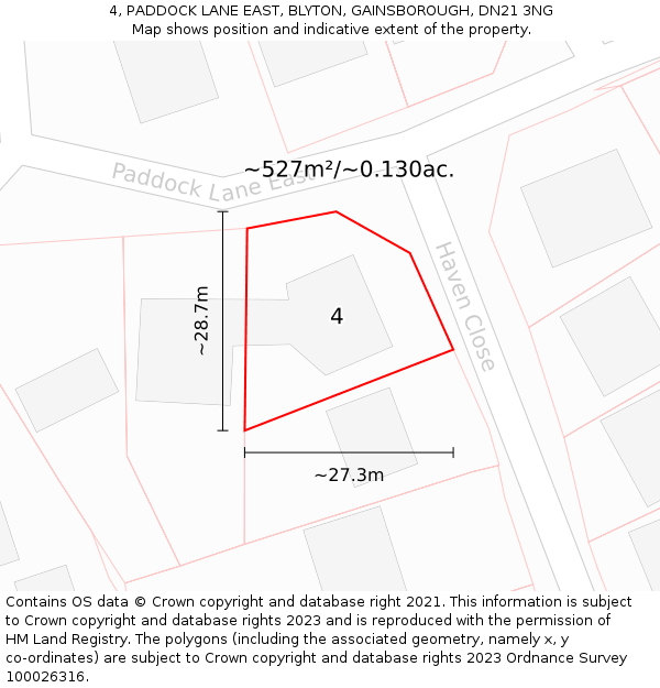 4, PADDOCK LANE EAST, BLYTON, GAINSBOROUGH, DN21 3NG: Plot and title map