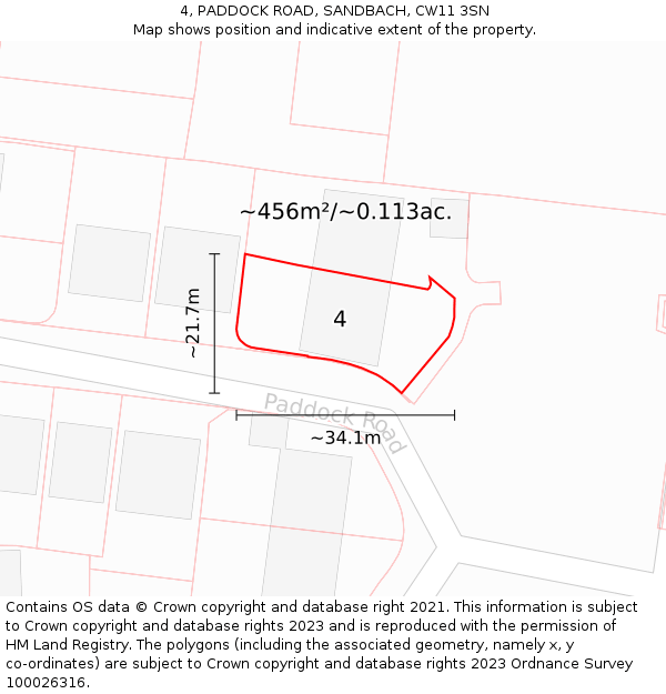 4, PADDOCK ROAD, SANDBACH, CW11 3SN: Plot and title map