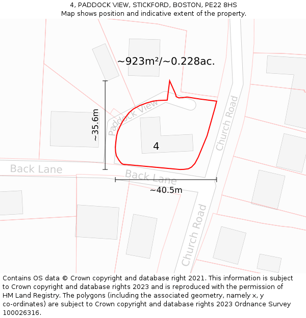 4, PADDOCK VIEW, STICKFORD, BOSTON, PE22 8HS: Plot and title map
