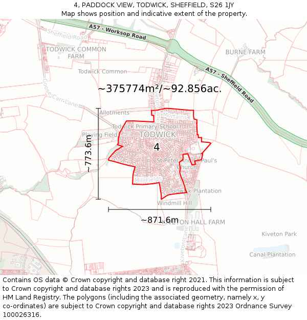 4, PADDOCK VIEW, TODWICK, SHEFFIELD, S26 1JY: Plot and title map