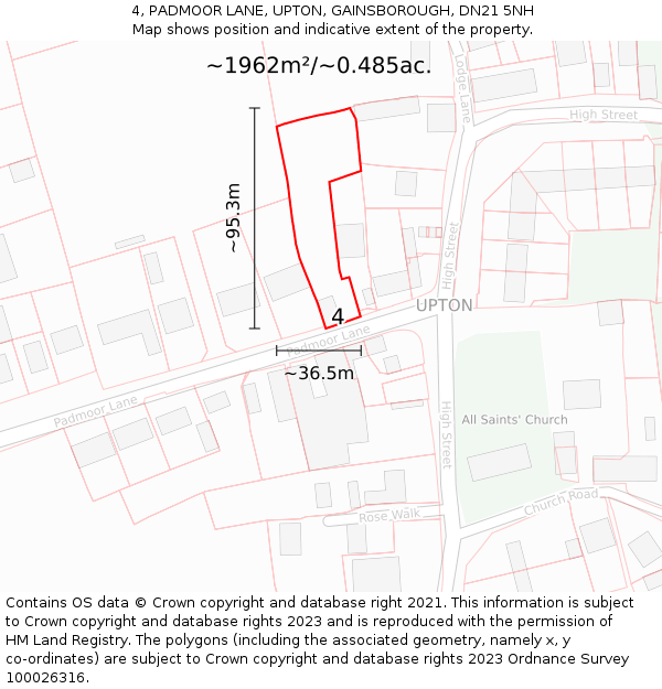 4, PADMOOR LANE, UPTON, GAINSBOROUGH, DN21 5NH: Plot and title map