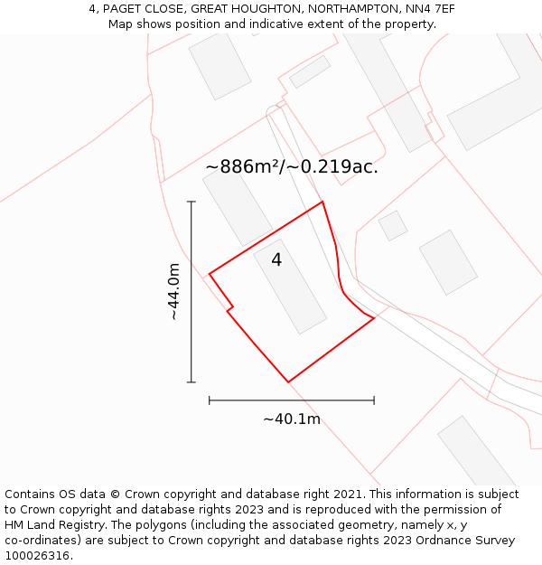 4, PAGET CLOSE, GREAT HOUGHTON, NORTHAMPTON, NN4 7EF: Plot and title map