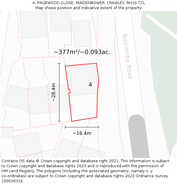 4, PAGEWOOD CLOSE, MAIDENBOWER, CRAWLEY, RH10 7ZL: Plot and title map