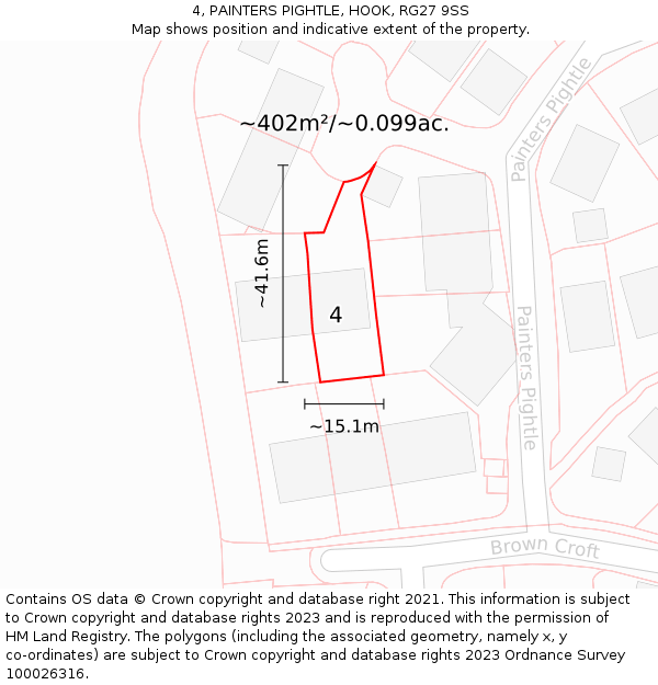 4, PAINTERS PIGHTLE, HOOK, RG27 9SS: Plot and title map
