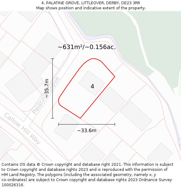 4, PALATINE GROVE, LITTLEOVER, DERBY, DE23 3RR: Plot and title map