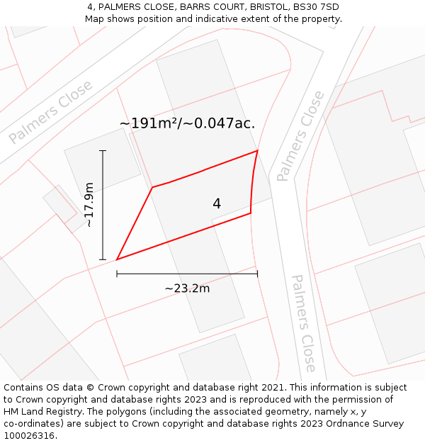4, PALMERS CLOSE, BARRS COURT, BRISTOL, BS30 7SD: Plot and title map