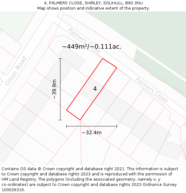 4, PALMERS CLOSE, SHIRLEY, SOLIHULL, B90 3NU: Plot and title map