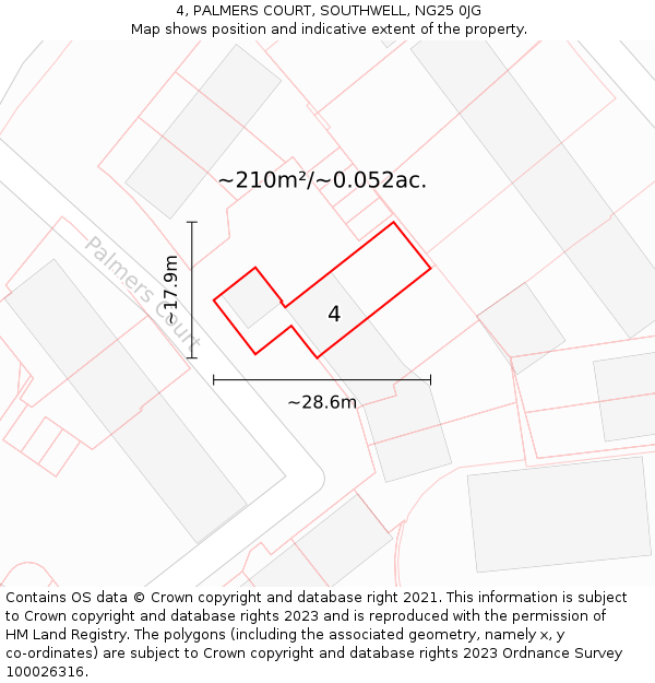 4, PALMERS COURT, SOUTHWELL, NG25 0JG: Plot and title map