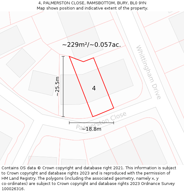 4, PALMERSTON CLOSE, RAMSBOTTOM, BURY, BL0 9YN: Plot and title map