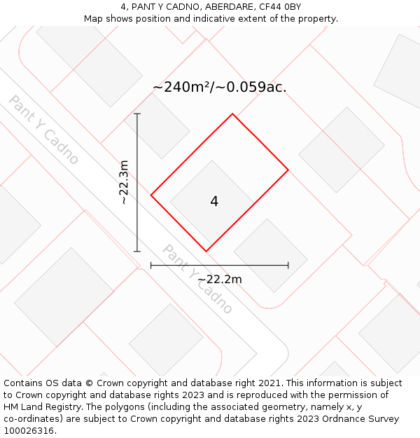 4, PANT Y CADNO, ABERDARE, CF44 0BY: Plot and title map