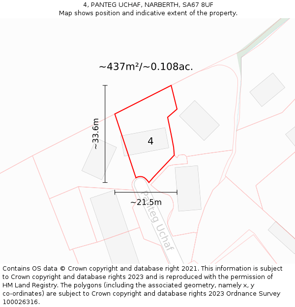 4, PANTEG UCHAF, NARBERTH, SA67 8UF: Plot and title map