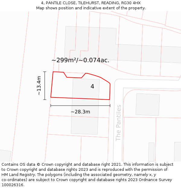 4, PANTILE CLOSE, TILEHURST, READING, RG30 4HX: Plot and title map