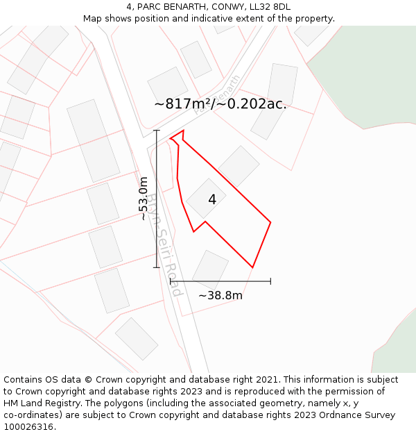 4, PARC BENARTH, CONWY, LL32 8DL: Plot and title map