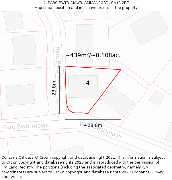 4, PARC BWTRI MAWR, AMMANFORD, SA18 2EZ: Plot and title map
