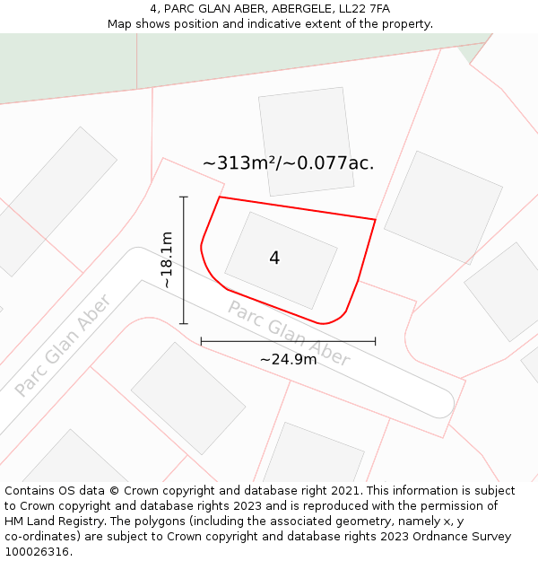4, PARC GLAN ABER, ABERGELE, LL22 7FA: Plot and title map