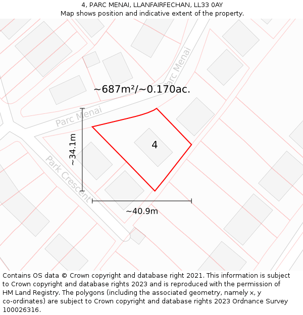 4, PARC MENAI, LLANFAIRFECHAN, LL33 0AY: Plot and title map