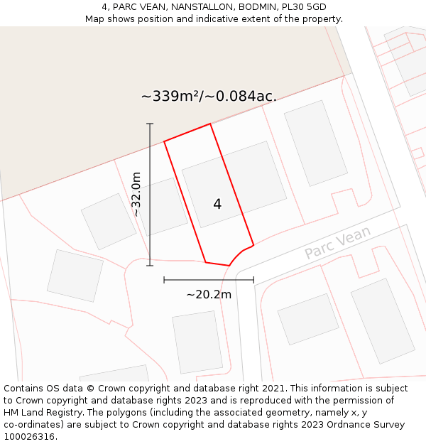 4, PARC VEAN, NANSTALLON, BODMIN, PL30 5GD: Plot and title map