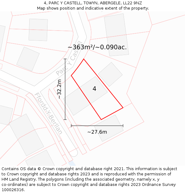4, PARC Y CASTELL, TOWYN, ABERGELE, LL22 9NZ: Plot and title map