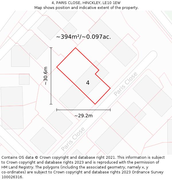 4, PARIS CLOSE, HINCKLEY, LE10 1EW: Plot and title map