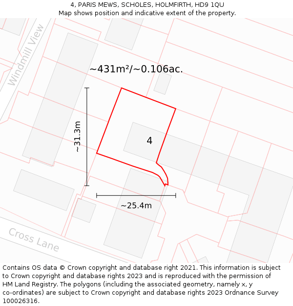 4, PARIS MEWS, SCHOLES, HOLMFIRTH, HD9 1QU: Plot and title map