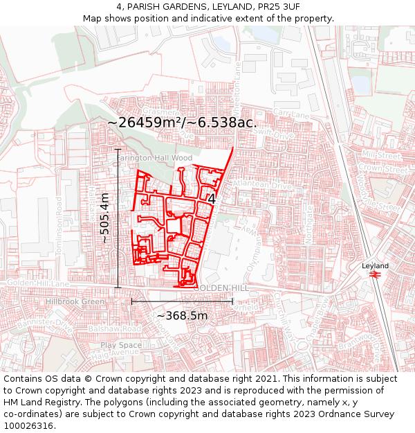 4, PARISH GARDENS, LEYLAND, PR25 3UF: Plot and title map