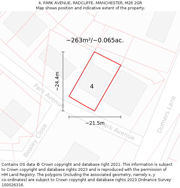 4, PARK AVENUE, RADCLIFFE, MANCHESTER, M26 2GR: Plot and title map