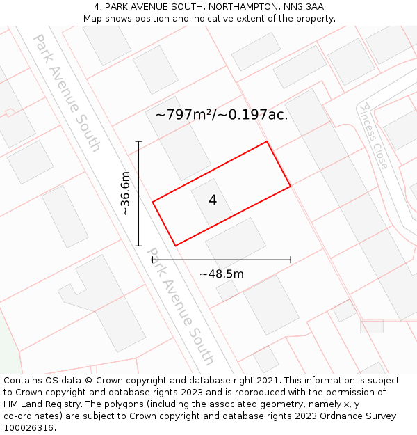 4, PARK AVENUE SOUTH, NORTHAMPTON, NN3 3AA: Plot and title map