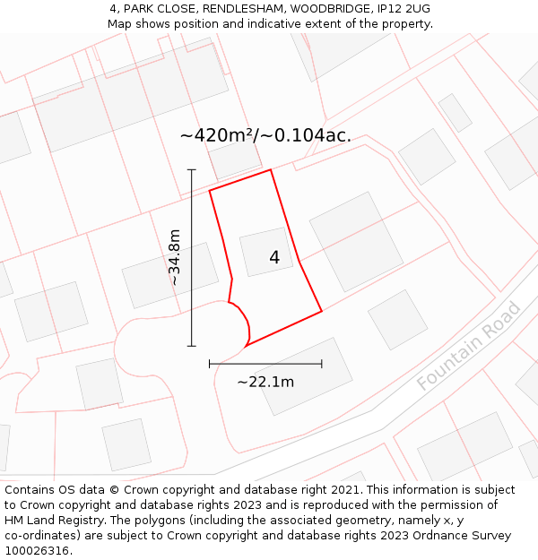 4, PARK CLOSE, RENDLESHAM, WOODBRIDGE, IP12 2UG: Plot and title map