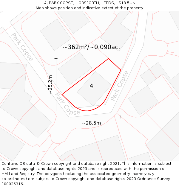 4, PARK COPSE, HORSFORTH, LEEDS, LS18 5UN: Plot and title map