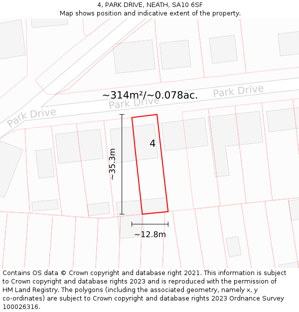 4, PARK DRIVE, NEATH, SA10 6SF: Plot and title map
