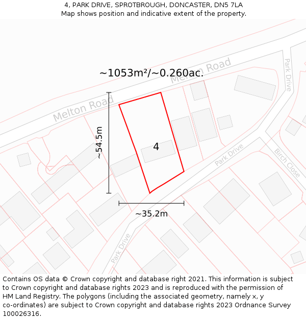 4, PARK DRIVE, SPROTBROUGH, DONCASTER, DN5 7LA: Plot and title map