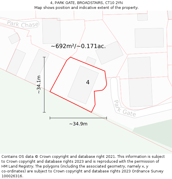 4, PARK GATE, BROADSTAIRS, CT10 2YN: Plot and title map