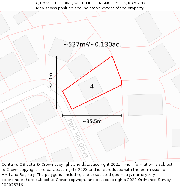 4, PARK HILL DRIVE, WHITEFIELD, MANCHESTER, M45 7PD: Plot and title map