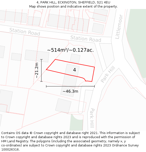4, PARK HILL, ECKINGTON, SHEFFIELD, S21 4EU: Plot and title map
