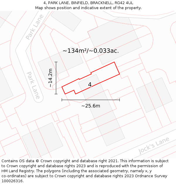 4, PARK LANE, BINFIELD, BRACKNELL, RG42 4UL: Plot and title map