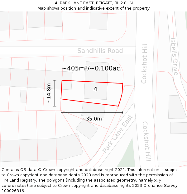 4, PARK LANE EAST, REIGATE, RH2 8HN: Plot and title map