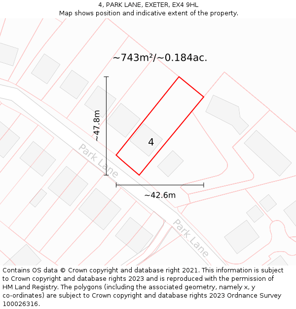 4, PARK LANE, EXETER, EX4 9HL: Plot and title map