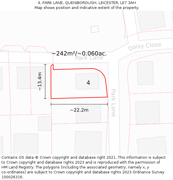 4, PARK LANE, QUENIBOROUGH, LEICESTER, LE7 3AH: Plot and title map