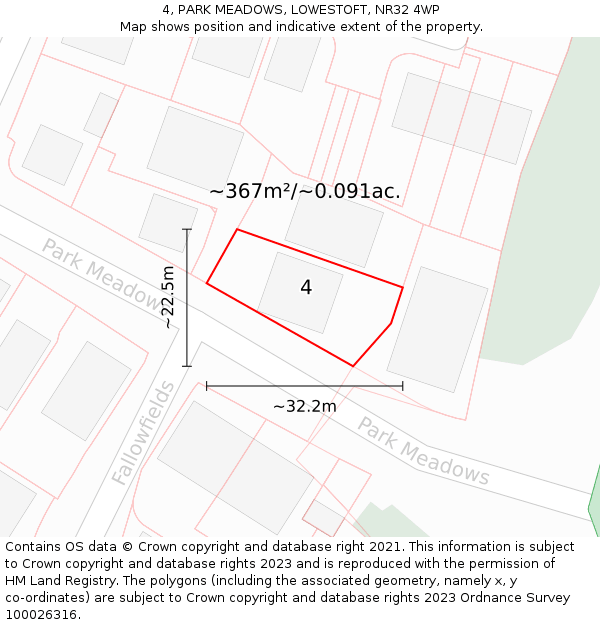 4, PARK MEADOWS, LOWESTOFT, NR32 4WP: Plot and title map
