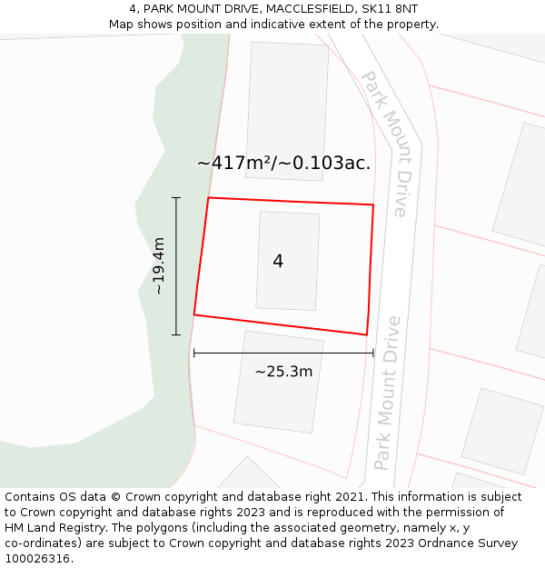 4, PARK MOUNT DRIVE, MACCLESFIELD, SK11 8NT: Plot and title map