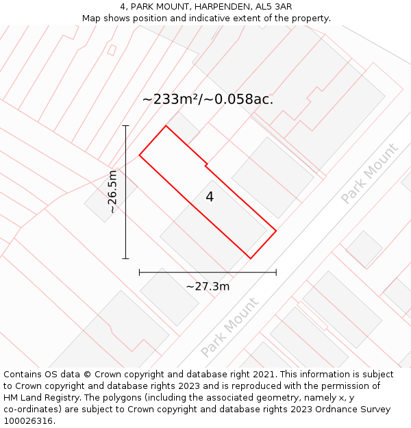 4, PARK MOUNT, HARPENDEN, AL5 3AR: Plot and title map