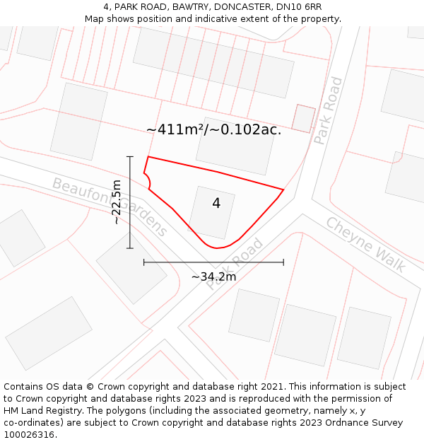 4, PARK ROAD, BAWTRY, DONCASTER, DN10 6RR: Plot and title map