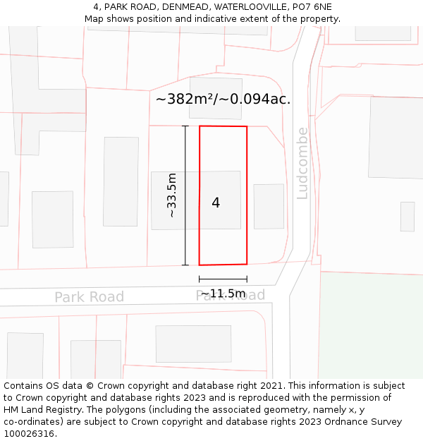 4, PARK ROAD, DENMEAD, WATERLOOVILLE, PO7 6NE: Plot and title map