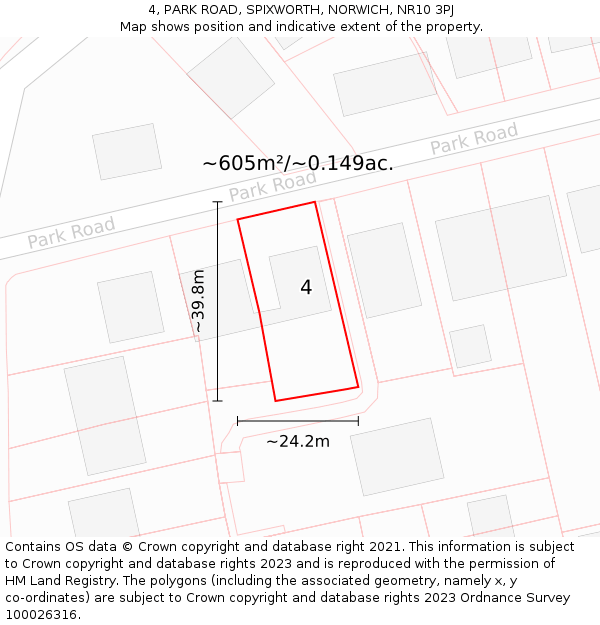 4, PARK ROAD, SPIXWORTH, NORWICH, NR10 3PJ: Plot and title map
