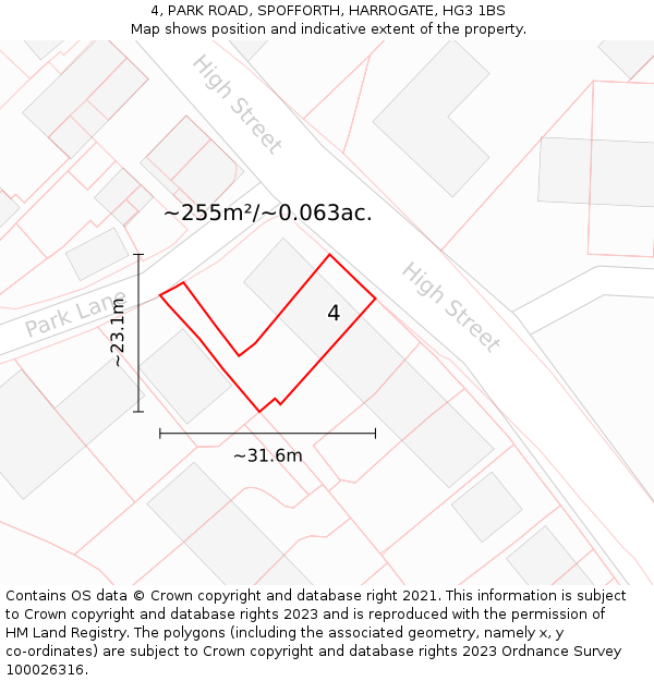 4, PARK ROAD, SPOFFORTH, HARROGATE, HG3 1BS: Plot and title map
